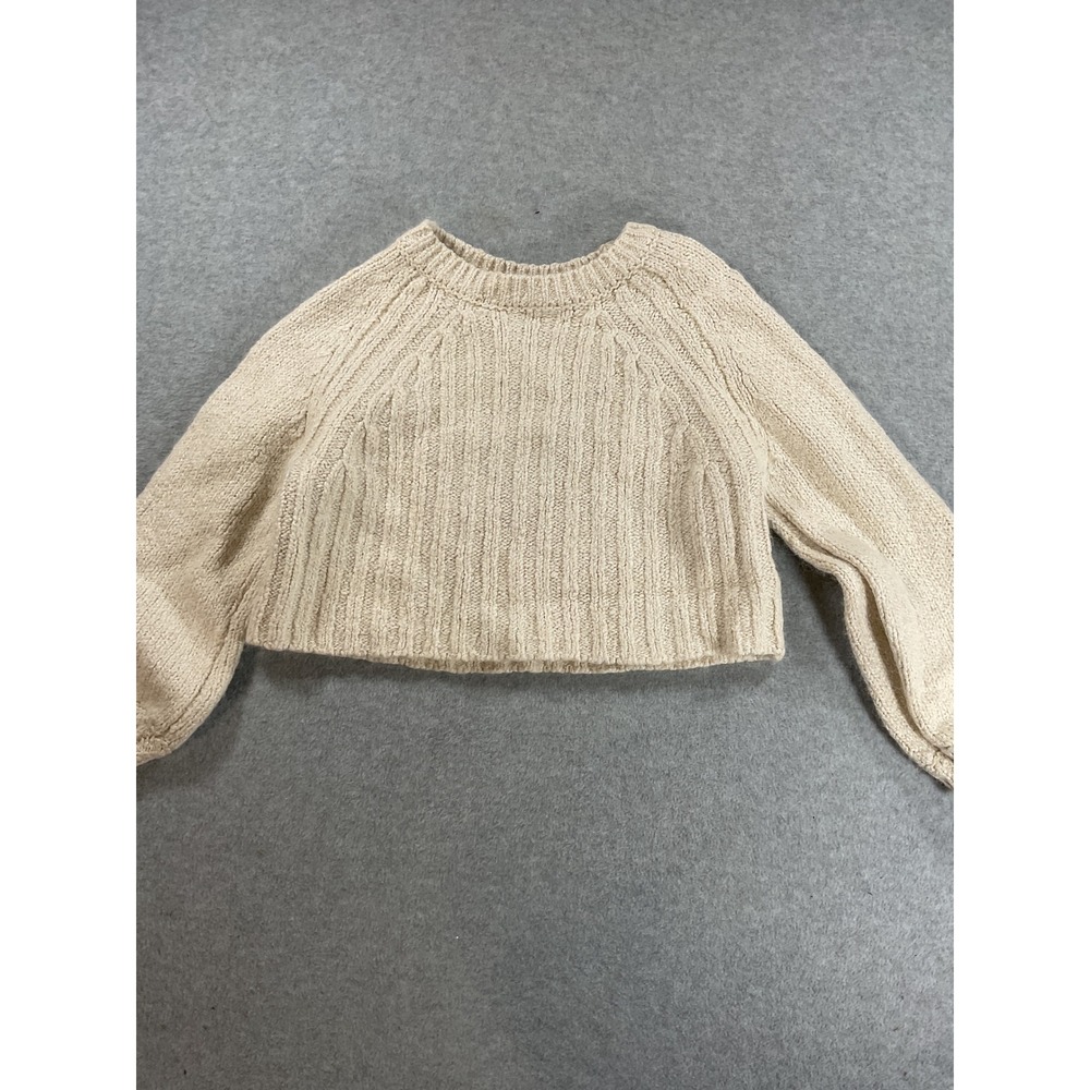 Zara Kids Cream Beige Ribbed Chunky Knit Sweater Size 11-12 Crew Neck 2419